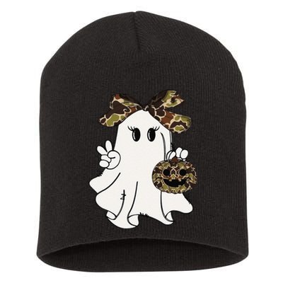 Funny Halloween Camouflage Camo Ghost Hello Hunting Season Gift Short Acrylic Beanie