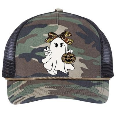 Funny Halloween Camouflage Camo Ghost Hello Hunting Season Gift Retro Rope Trucker Hat Cap