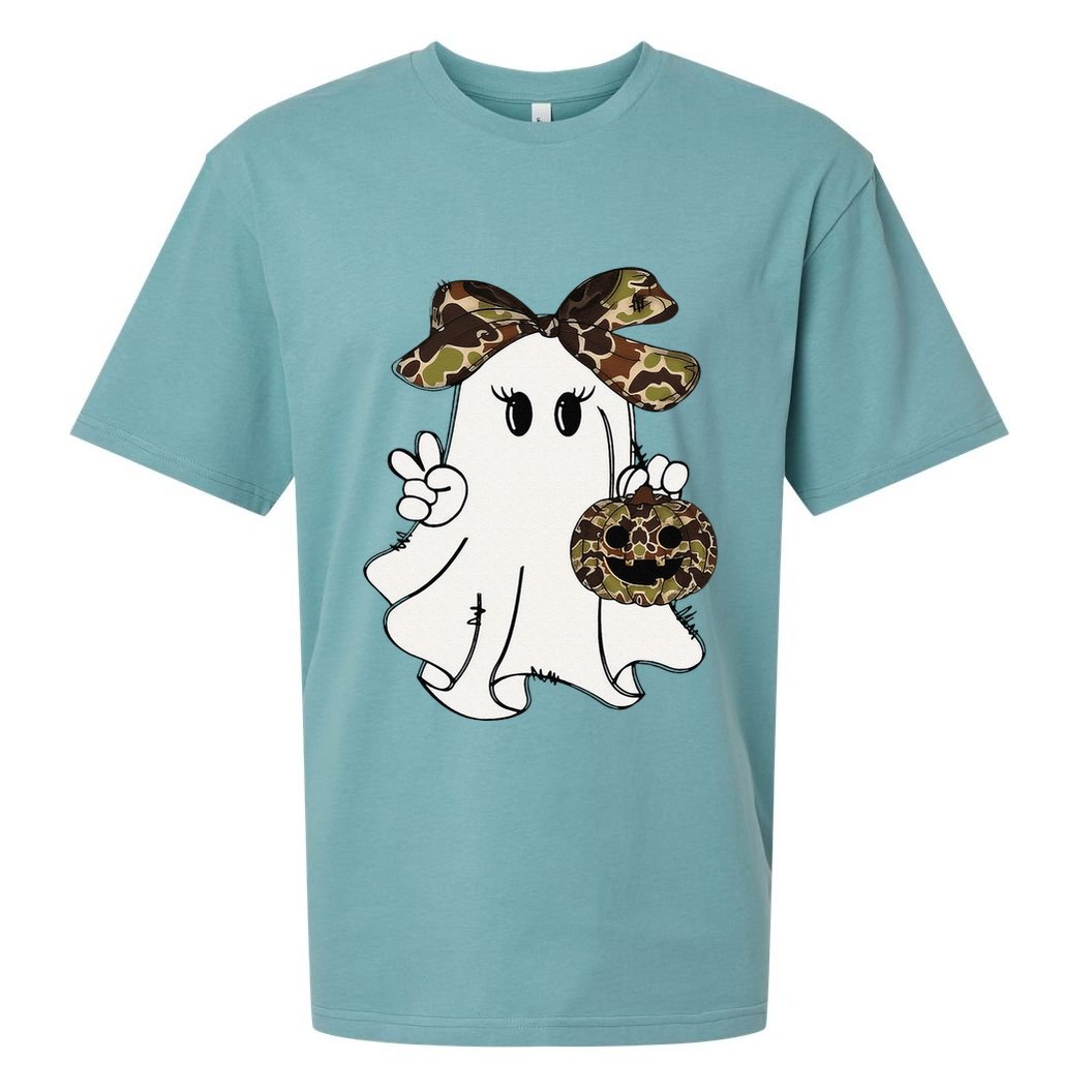 Funny Halloween Camouflage Camo Ghost Hello Hunting Season Gift Sueded Cloud Jersey T-Shirt