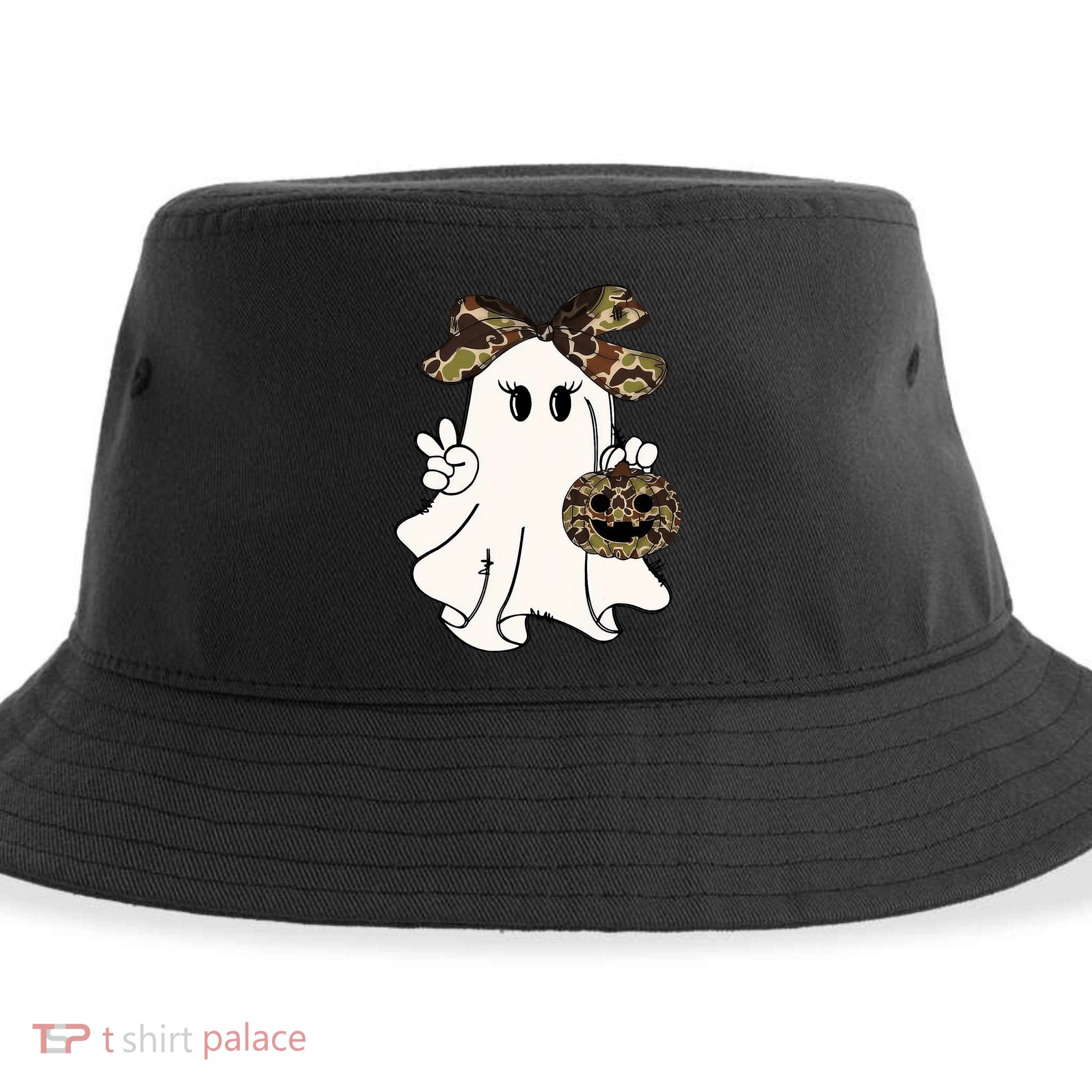 Funny Halloween Camouflage Camo Ghost Hello Hunting Season Sustainable Bucket Hat