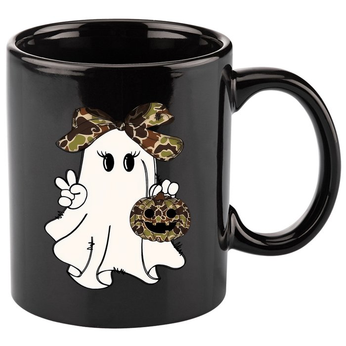 Funny Halloween Camouflage Camo Ghost Hello Hunting Season 11oz C Handle Ceramic Mug