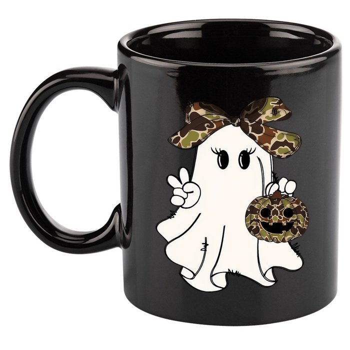 Funny Halloween Camouflage Camo Ghost Hello Hunting Season 11oz C Handle Ceramic Mug