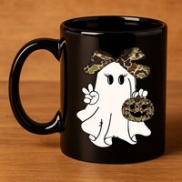 Funny Halloween Camouflage Camo Ghost Hello Hunting Season 11oz C Handle Ceramic Mug