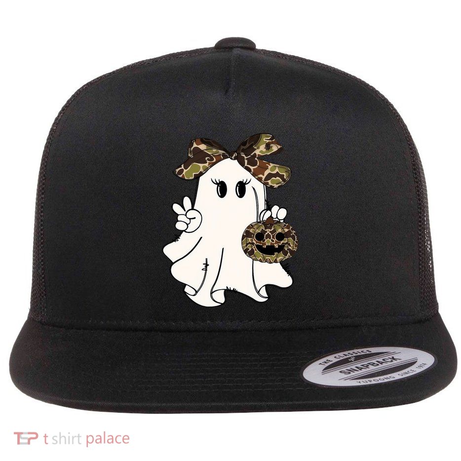 Funny Halloween Camouflage Camo Ghost Hello Hunting Season Flatbill Hat