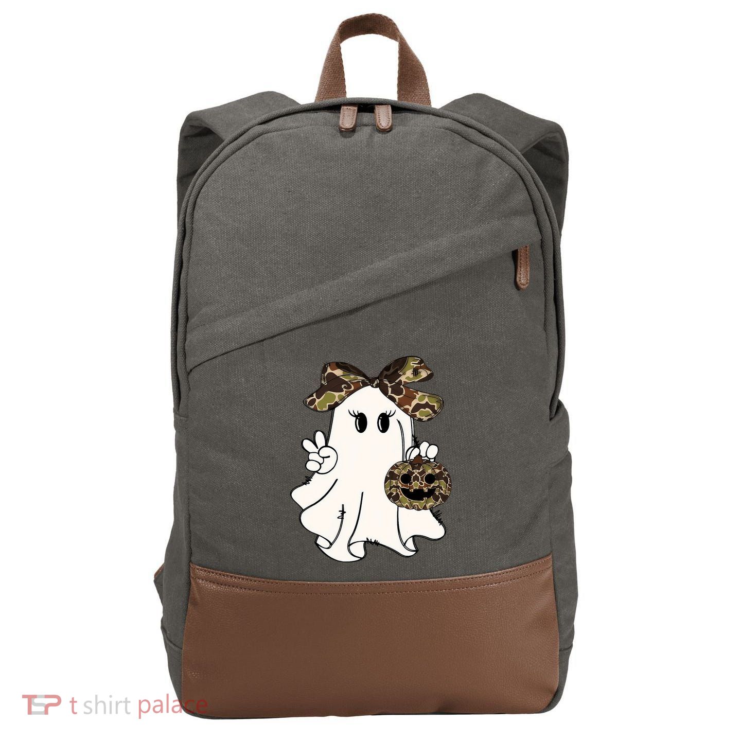 Funny Halloween Camouflage Camo Ghost Hello Hunting Season Cotton Canvas Backpack