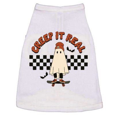 Funny Halloween Creep It Real Retro Skateboarding Ghost Doggie Tank