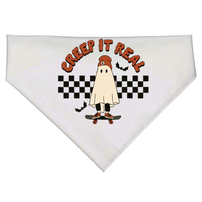 Funny Halloween Creep It Real Retro Skateboarding Ghost USA-Made Doggie Bandana