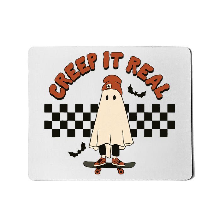 Funny Halloween Creep It Real Retro Skateboarding Ghost Mousepad