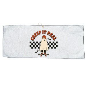 Funny Halloween Creep It Real Retro Skateboarding Ghost Large Microfiber Waffle Golf Towel