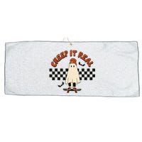 Funny Halloween Creep It Real Retro Skateboarding Ghost Large Microfiber Waffle Golf Towel