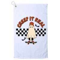 Funny Halloween Creep It Real Retro Skateboarding Ghost Platinum Collection Golf Towel