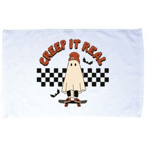 Funny Halloween Creep It Real Retro Skateboarding Ghost Microfiber Hand Towel