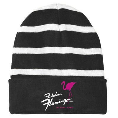 Flamingo Hotel Casino Las Vegas Retro Vintage Striped Beanie with Solid Band