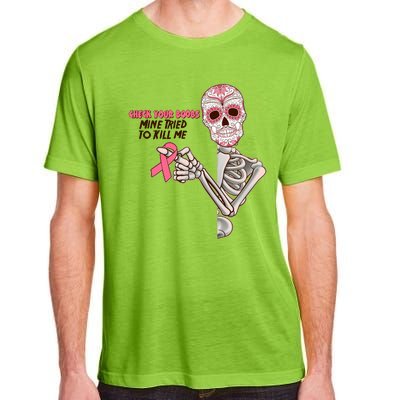 Funny Halloween Check Your Boobs Mine Tired To Kill Me Breast Cancer Awareness Adult ChromaSoft Performance T-Shirt