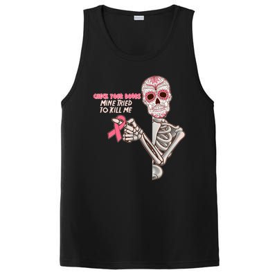 Funny Halloween Check Your Boobs Mine Tired To Kill Me Breast Cancer Awareness PosiCharge Competitor Tank