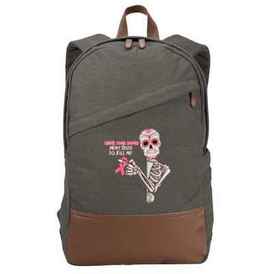 Funny Halloween Check Your Boobs Mine Tired To Kill Me Breast Cancer Awareness Cotton Canvas Backpack