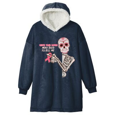 Funny Halloween Check Your Boobs Mine Tired To Kill Me Breast Cancer Awareness Hooded Wearable Blanket