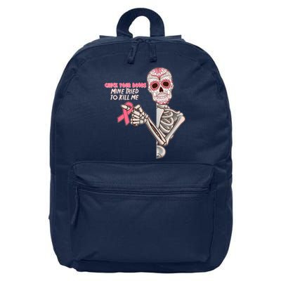 Funny Halloween Check Your Boobs Mine Tired To Kill Me Breast Cancer Awareness 16 in Basic Backpack