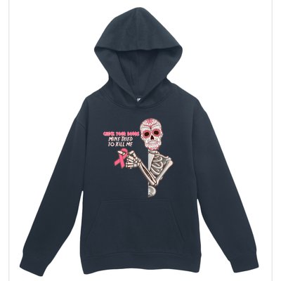 Funny Halloween Check Your Boobs Mine Tired To Kill Me Breast Cancer Awareness Urban Pullover Hoodie