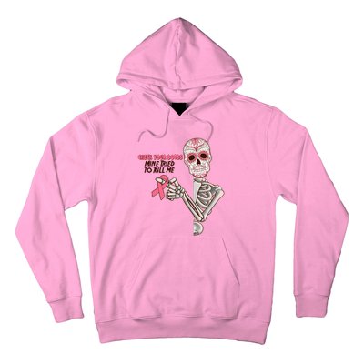 Funny Halloween Check Your Boobs Mine Tired To Kill Me Breast Cancer Awareness Hoodie