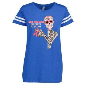 Funny Halloween Check Your Boobs Mine Tired To Kill Me Breast Cancer Awareness Enza Ladies Jersey Football T-Shirt