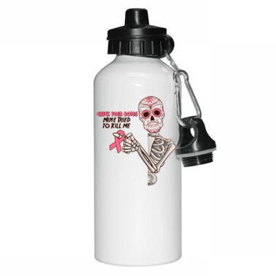 Funny Halloween Check Your Boobs Mine Tired To Kill Me Breast Cancer Awareness Aluminum Water Bottle