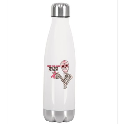 Funny Halloween Check Your Boobs Mine Tired To Kill Me Breast Cancer Awareness Stainless Steel Insulated Water Bottle