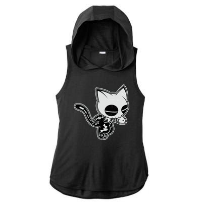 Funny Halloween Cute Ghost Skelekat Ladies PosiCharge Tri-Blend Wicking Draft Hoodie Tank