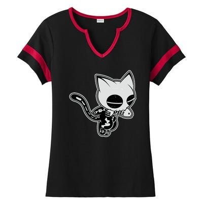 Funny Halloween Cute Ghost Skelekat Ladies Halftime Notch Neck Tee