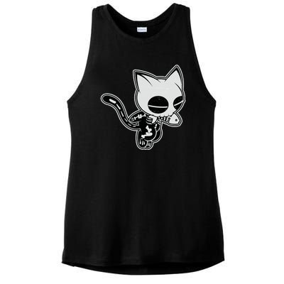 Funny Halloween Cute Ghost Skelekat Ladies PosiCharge Tri-Blend Wicking Tank