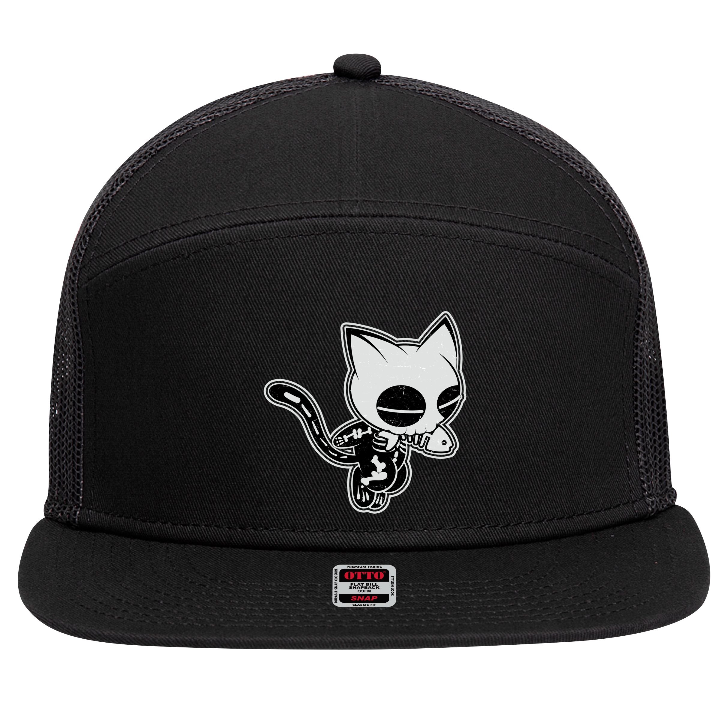 Funny Halloween Cute Ghost Skelekat 7 Panel Mesh Trucker Snapback Hat