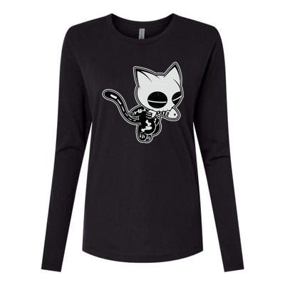 Funny Halloween Cute Ghost Skelekat Womens Cotton Relaxed Long Sleeve T-Shirt