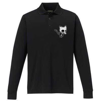 Funny Halloween Cute Ghost Skelekat Performance Long Sleeve Polo