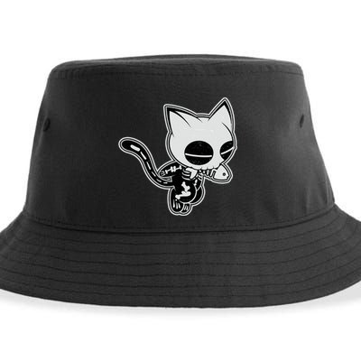 Funny Halloween Cute Ghost Skelekat Sustainable Bucket Hat