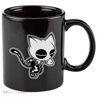 Funny Halloween Cute Ghost Skelekat 11oz C Handle Ceramic Mug