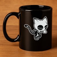 Funny Halloween Cute Ghost Skelekat 11oz C Handle Ceramic Mug