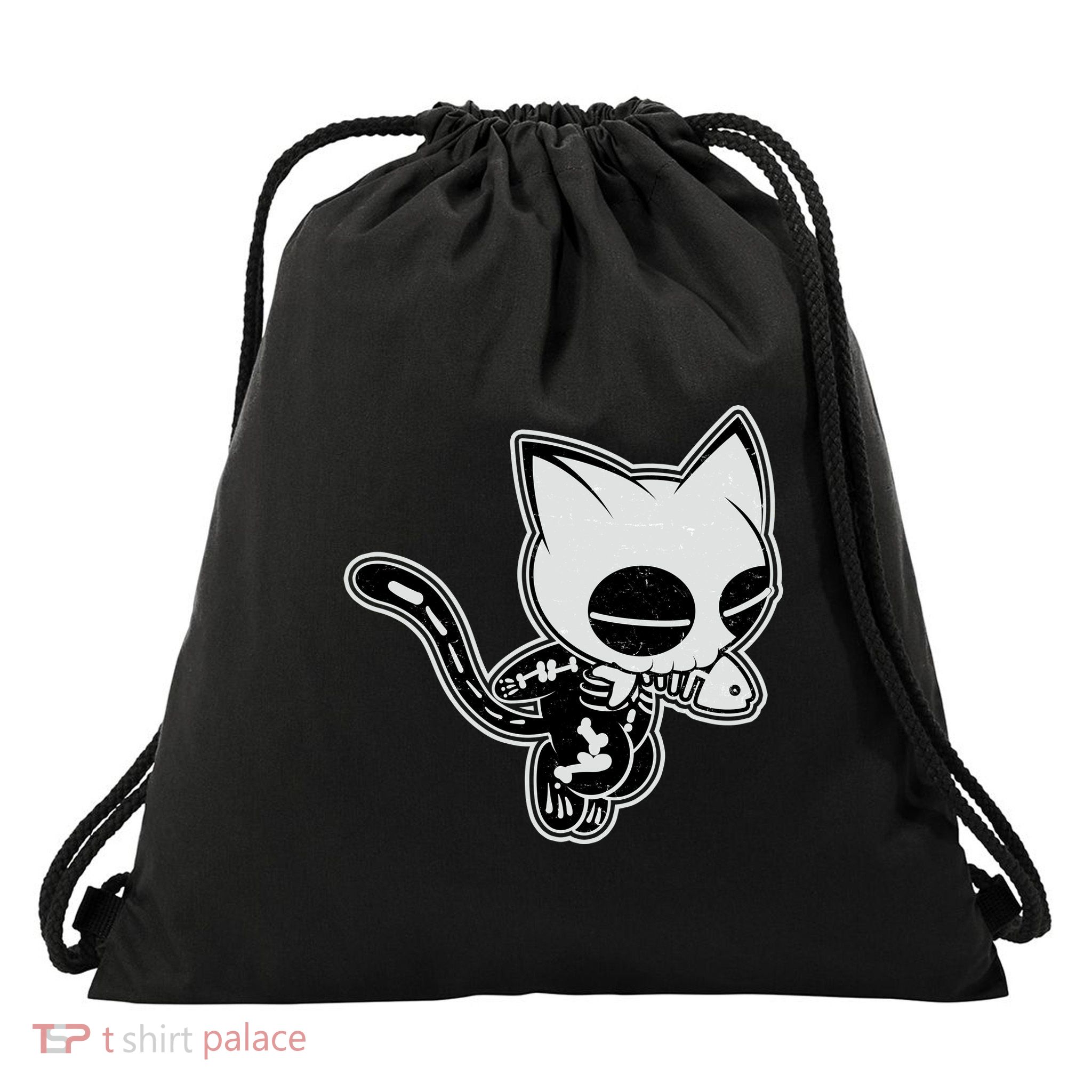 Funny Halloween Cute Ghost Skelekat Drawstring Bag