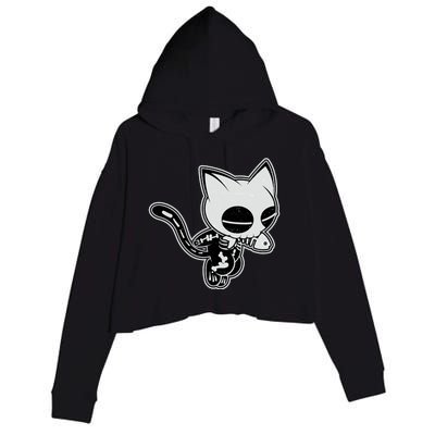 Funny Halloween Cute Ghost Skelekat Crop Fleece Hoodie