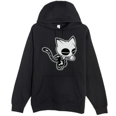 Funny Halloween Cute Ghost Skelekat Premium Pullover Hoodie