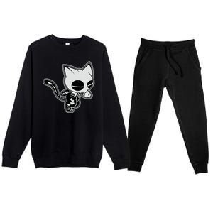 Funny Halloween Cute Ghost Skelekat Premium Crewneck Sweatsuit Set