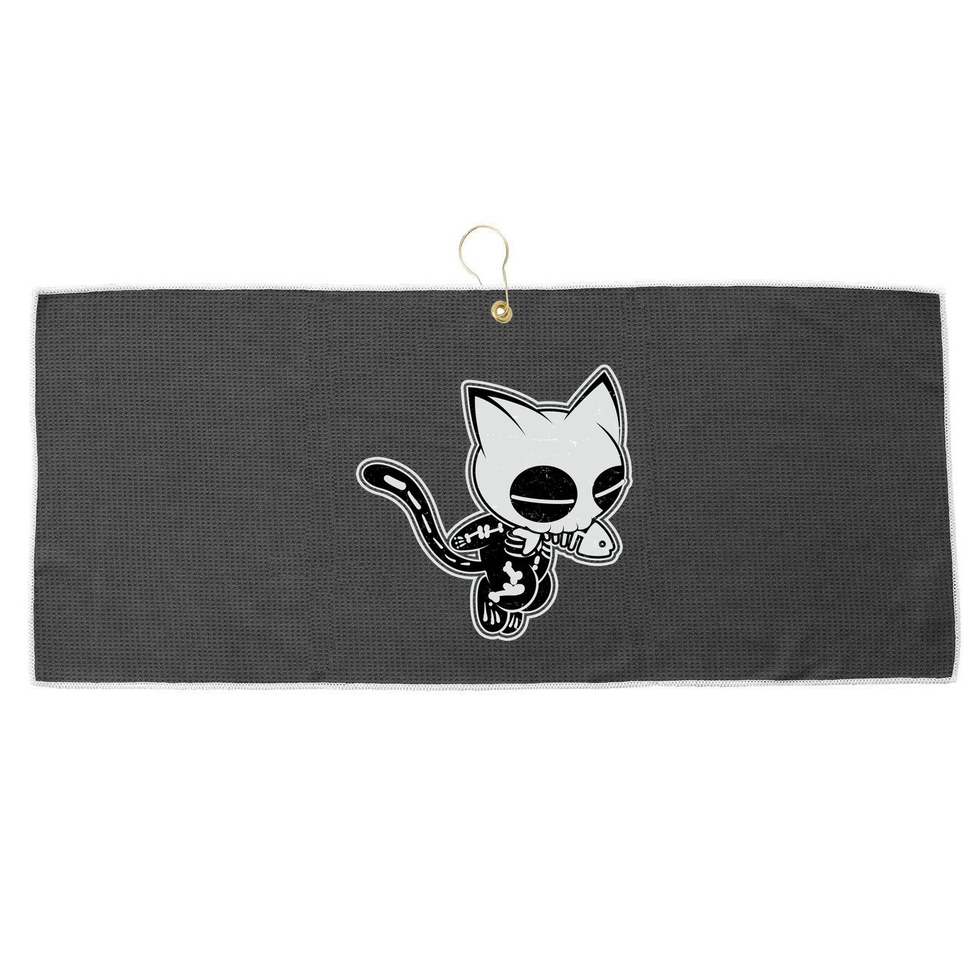 Funny Halloween Cute Ghost Skelekat Large Microfiber Waffle Golf Towel