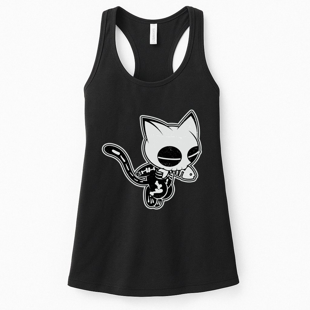 Funny Halloween Cute Ghost Skelekat Womens Tank Top
