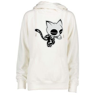 Funny Halloween Cute Ghost Skelekat Womens Funnel Neck Pullover Hood