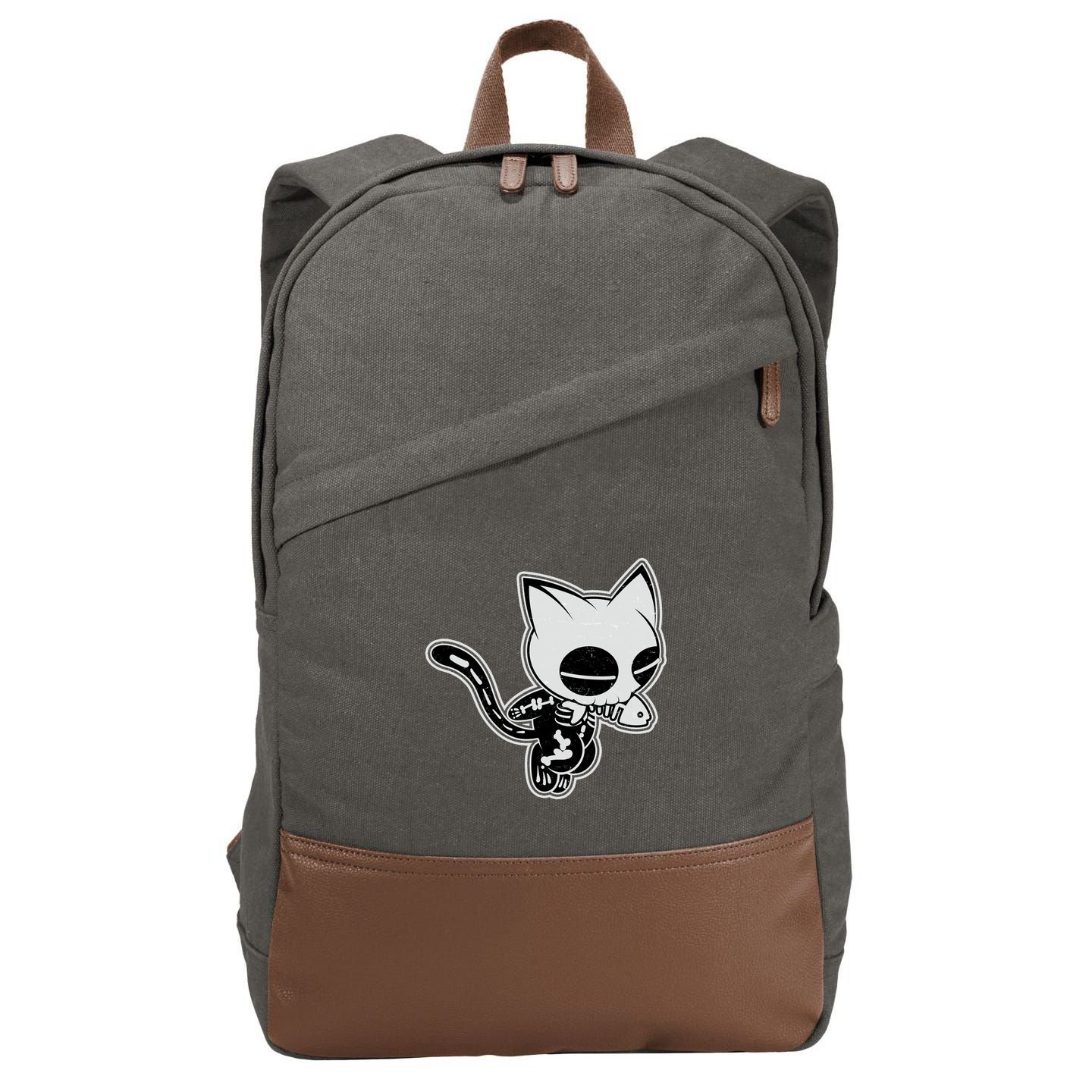 Funny Halloween Cute Ghost Skelekat Cotton Canvas Backpack