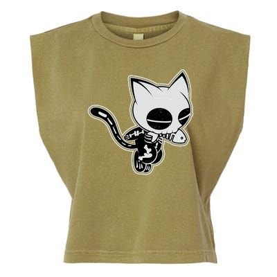 Funny Halloween Cute Ghost Skelekat Garment-Dyed Women's Muscle Tee