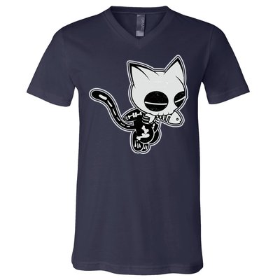 Funny Halloween Cute Ghost Skelekat V-Neck T-Shirt