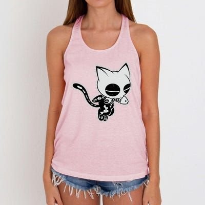 Funny Halloween Cute Ghost Skelekat Women's Knotted Racerback Tank