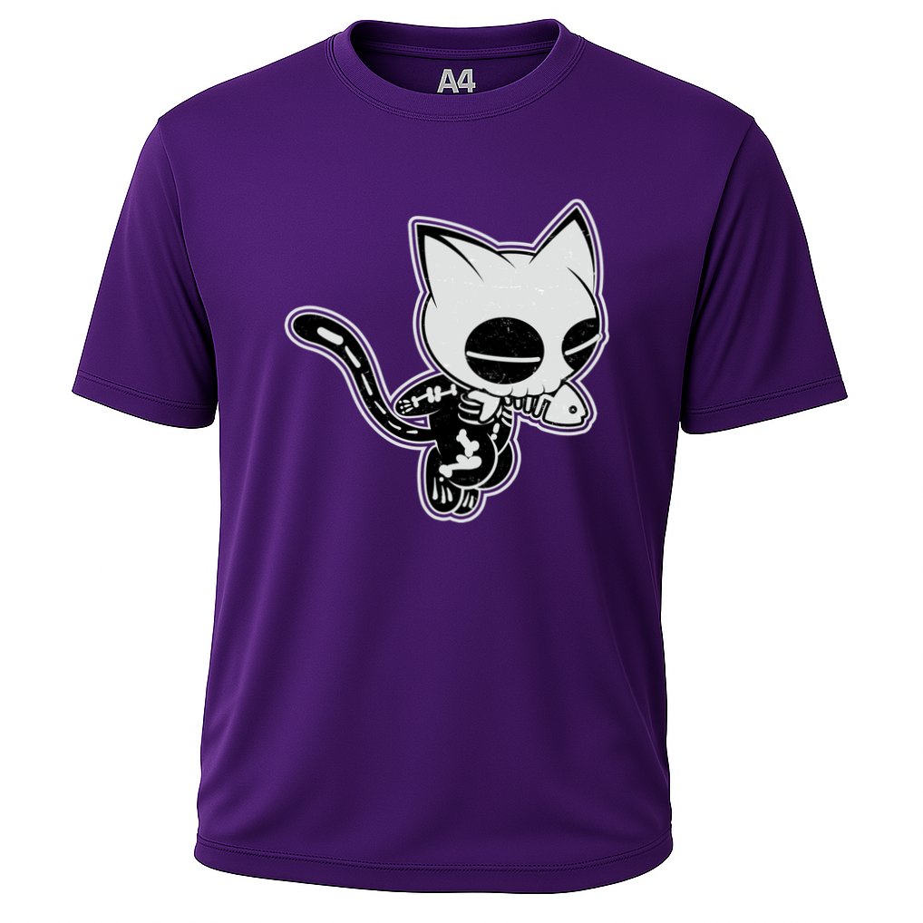Funny Halloween Cute Ghost Skelekat Cooling Performance Crew T-Shirt