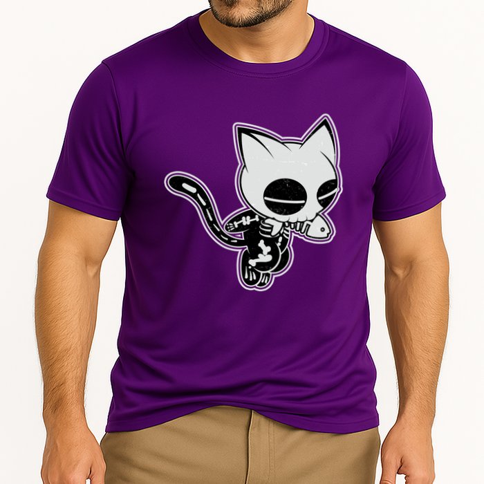 Funny Halloween Cute Ghost Skelekat Cooling Performance Crew T-Shirt
