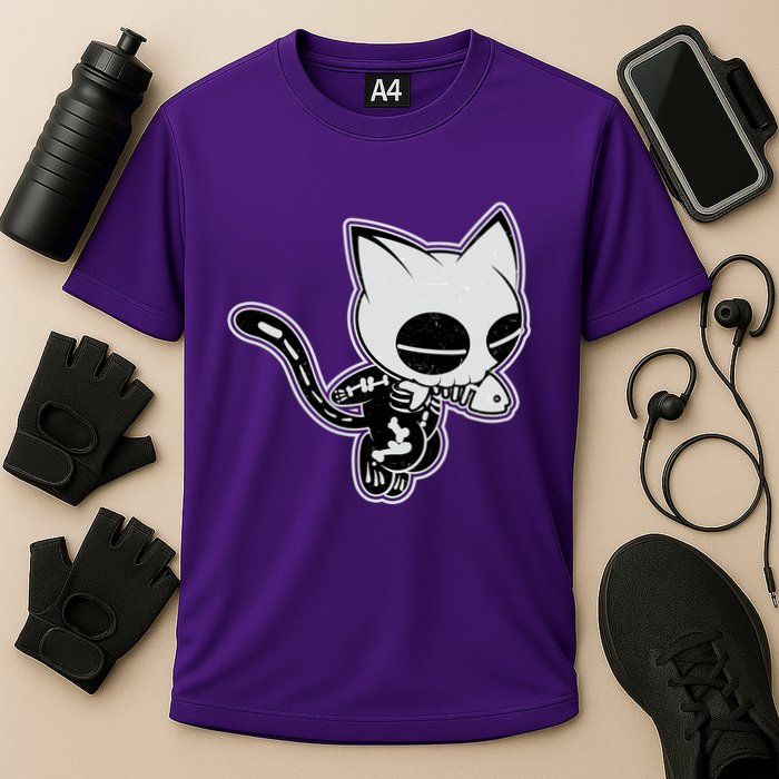 Funny Halloween Cute Ghost Skelekat Cooling Performance Crew T-Shirt